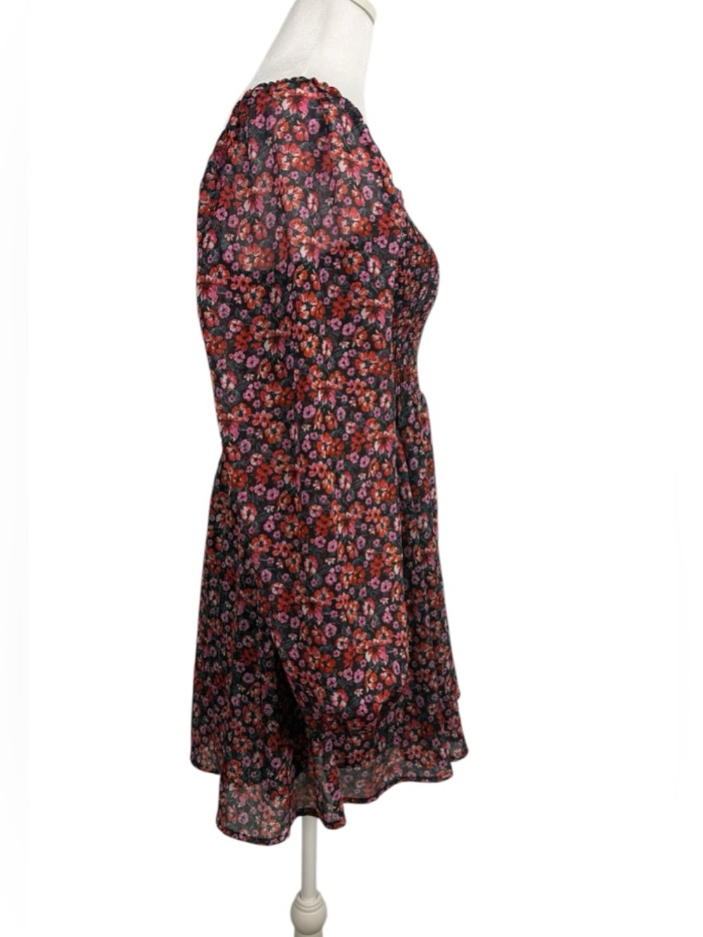mi ami Floral Tunic Dress, Square Neck, Long Sleeves, Size M, Boho Vibes - Picture 3 of 11